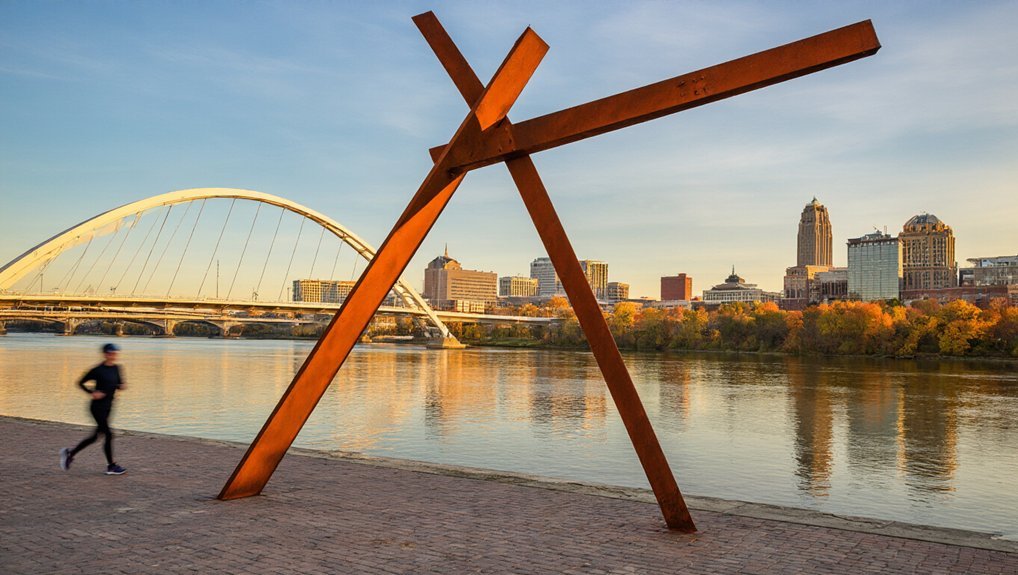 public sculptures on riverfront walk