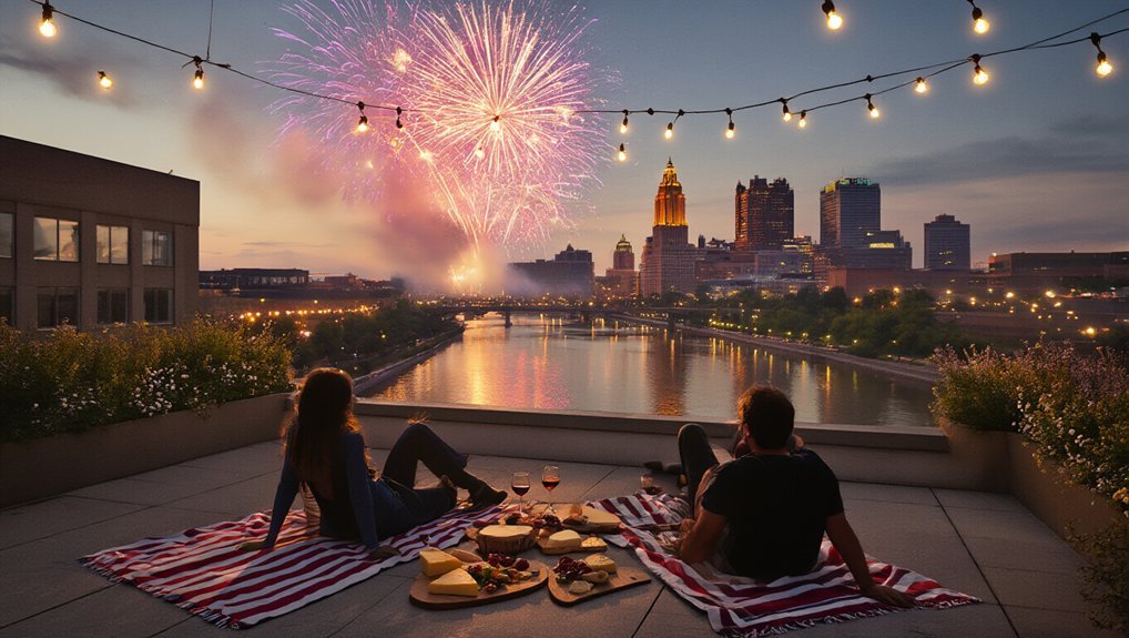 rooftop fireworks picnic under stars
